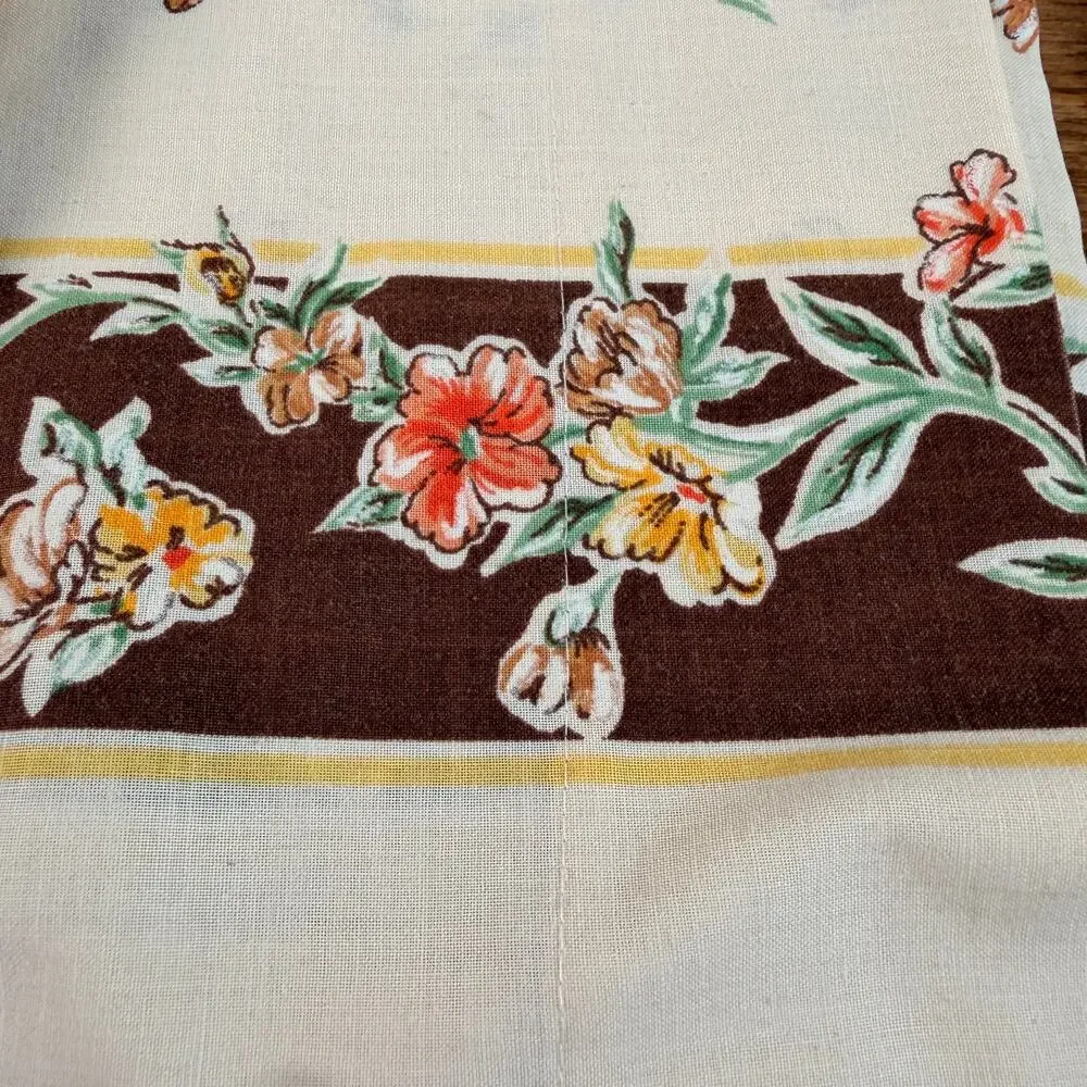 Vintage 1978 JP Stevens Floral Full Flat Sheet Brown Orange Yellow Retro Bedding